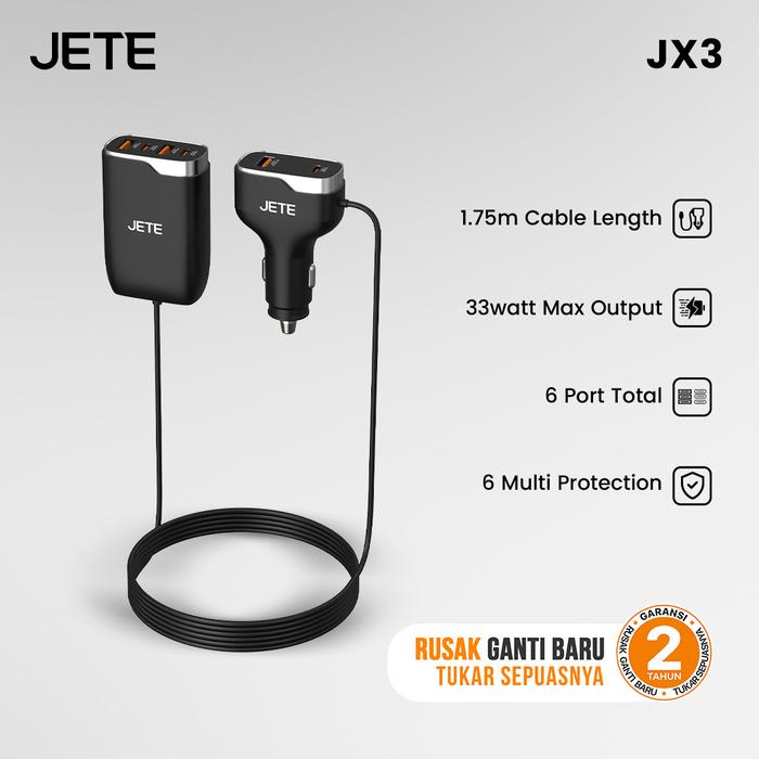 Gambar Charger Mobil JETE JX3 Fast Charging 33W 6 Port USB A Type C Power Delivery Adapter Colokan Mobil 1,75 Meter Cas Mobil Universal HP Car Charger Extension For iPhone Android dari Doran Gadget Official Kota Administrasi Jakarta Pusat Tokopedia