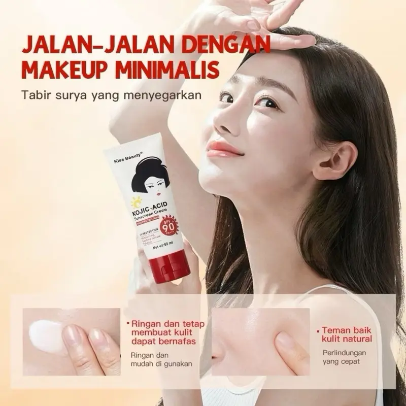 Kiss Beauty SPF90 PA+++ Kojic Acid Body Sublock Wajah & Badan Sunscreen Cream 60g Fade Spots Sun Protection Repair Moisturizing Skin Tabir Surya Minimalis Perawatan Sunblock