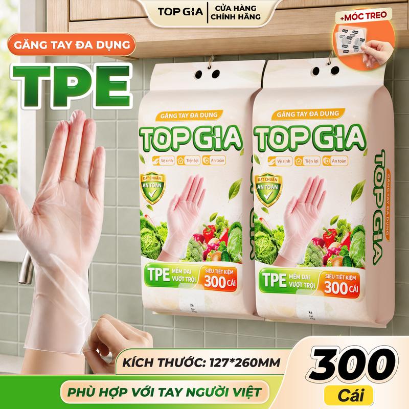 (BỊCH 300 CÁI-SIÊU DAI) Găng tay đa dụng TPE TOPGIA treo tường dạng rút tặng kèm móc treo (siêu tiết kiệm) kích thước phù hợp với đôi tay người Việt, chất liệu TPE an toàn, bền dai, chống rách, co giãn đa chiều (GTTPE) cỡ đại, co giãn