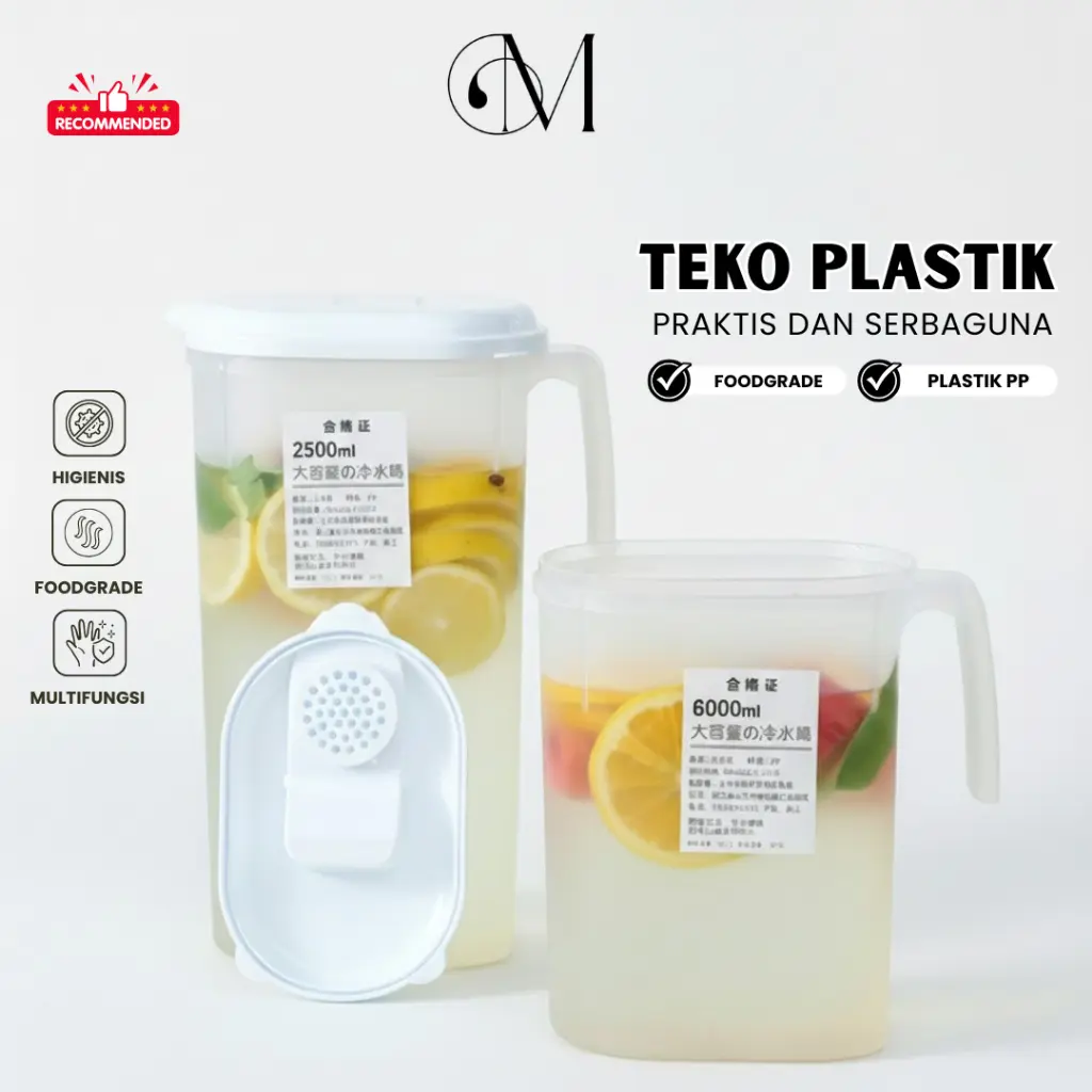 GROVE MAISON Teko Air Plastik Food Grade 1800ml | Pitcher Minum Plastik PP dengan Tutup & Saringan