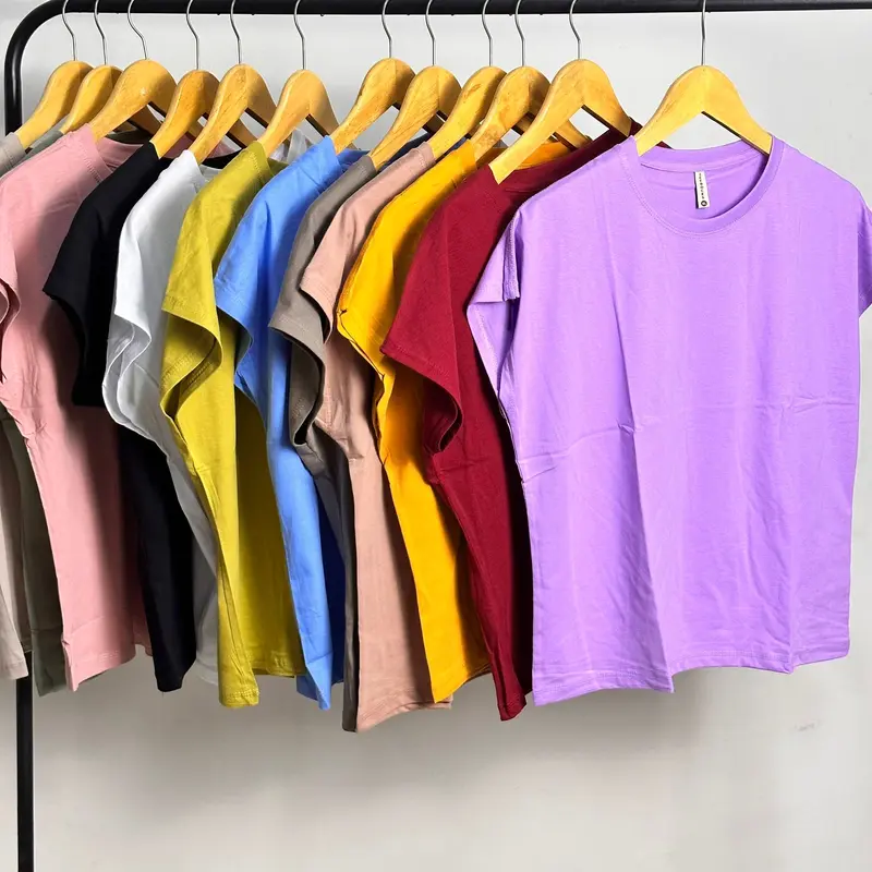 Baju  yukenzi masa kini cotton combed 24s Terbaru Panjang Polos Katun Kerah Bulat Nyaman Hitam Tangan Pendek  Putih Oblong kaos wanita murah cewek Atasan Basic Dewasa Oversize 3