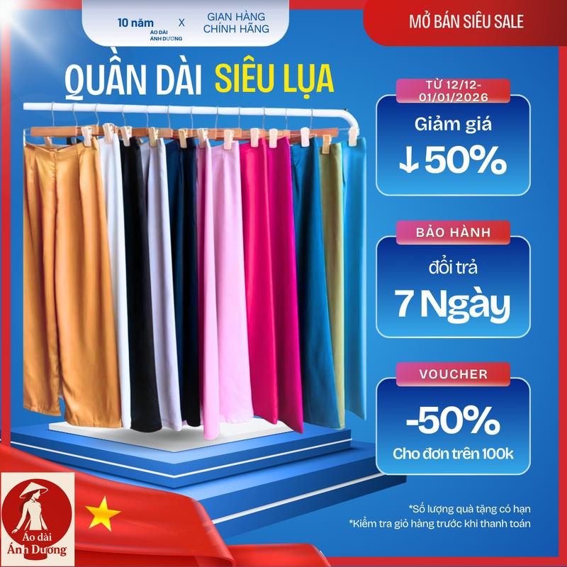   Sẵn Hàng  Quần áo dài ống rộng suông dài 105cm vải lụa mềm mát rủ mịn QUANO01 - Áo dài Ánh Dương 
