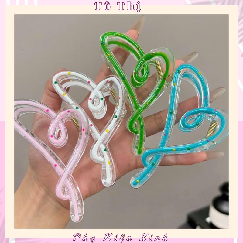  Kẹp Tóc Bằng Acrylic Hình Trái Tim Chấm Bi Xinh Xắn Cho Nữ - Tô Thị 