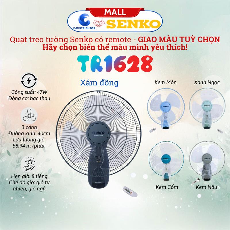 HỎA TỐC Senko Quạt Treo Tường TR1628 - 3 Tốc Độ Remote Điều Khiển Hẹn Giờ 8H An Toàn Sải Cánh 39cm Tiết Kiệm Điện Công Suất 47W Sang Trọng