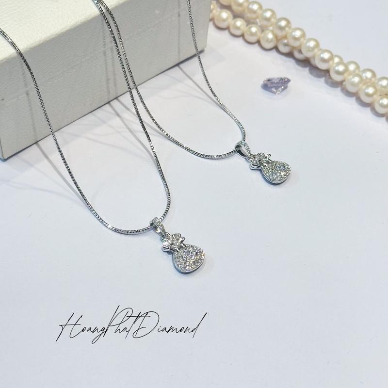    Hoàng Phát   Trang Sức Dây Chuyền Bạc Ý 925 Dây Mì K.C Lớn 4T5  45cm  Phối Mặt Túi Tiền Cột Nơ Chạm Tấm Xi Kim  P196  