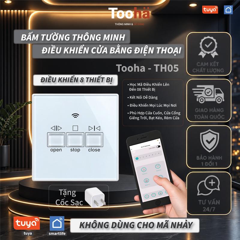 Bấm Tường Thông Minh Bản Cao Cấp Kết nối điện thoại, điều khiển cửa Tooha TH05