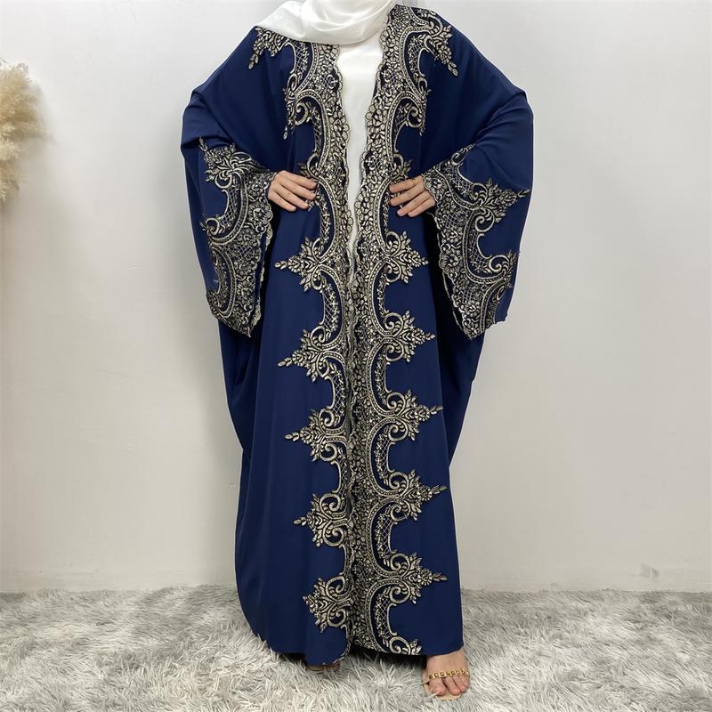 Product Introduction of 1417#  Modern Dubai Embroidery Big Cuff Nida Batwing Sleeve Modest Fashion Butterfly Abaya 16