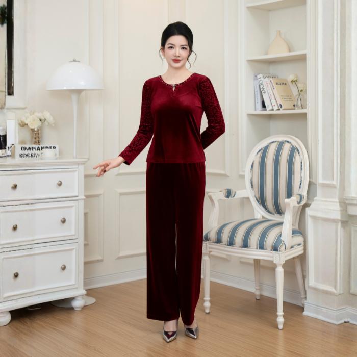  Bộ đồ trung niên cho mẹ LYBEE LS040 chất nhung mềm mượt sang trọng thoải mái 