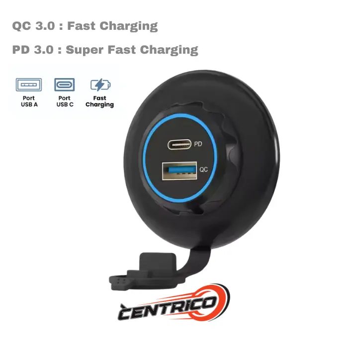USB Charger 12V QC PD Dual Port USB-A & Type C Fast Charge / USBKGG003-GKT