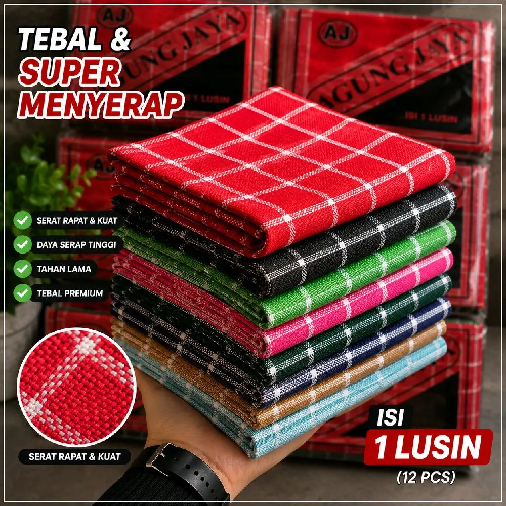 Lap Serbet Serba Guna Isi 1 Lusin (12 PCS) UKURAN 50×50 Motif Kotak Kotak Bahan Polykatun Premium Kuat Mudah Di Cuci Cocok Untuk Dapur Dan Meja Makan