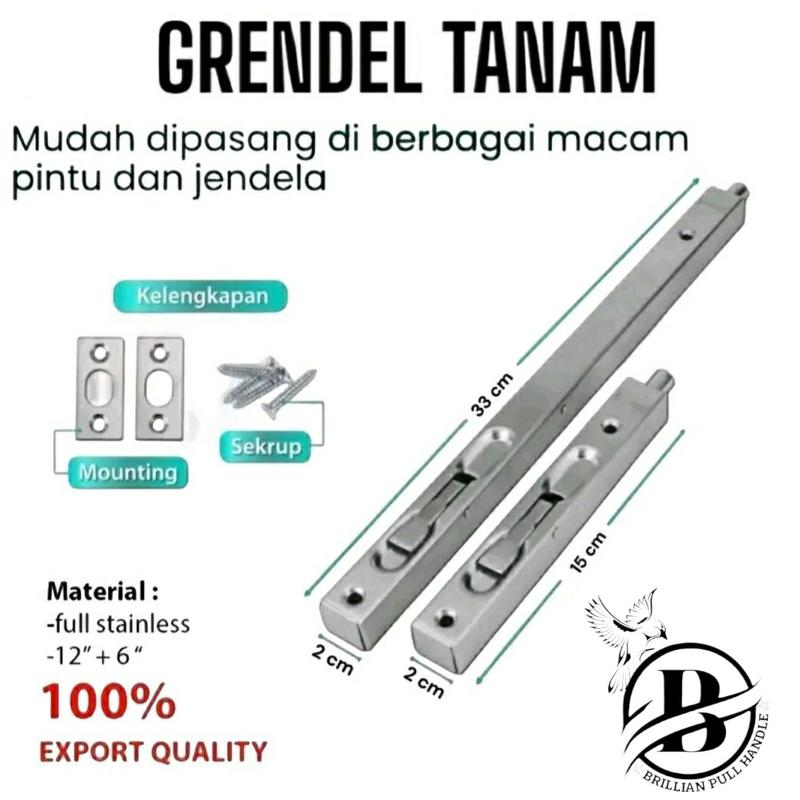 Grendel Tanam Stainless Steel 6 inch + 12 inch Pintu Kuputarung 1