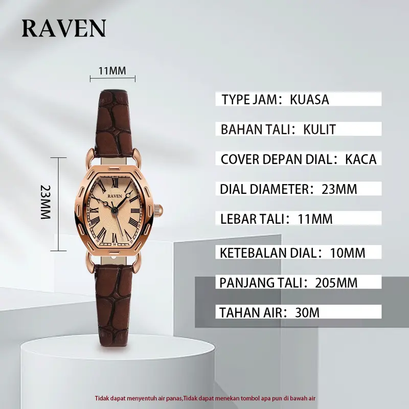 RAVEN Jam Tangan Wanita Anti Air Kuarsa Antik Kasual Tali Kulit Jam Tangan Cewek Original 7
