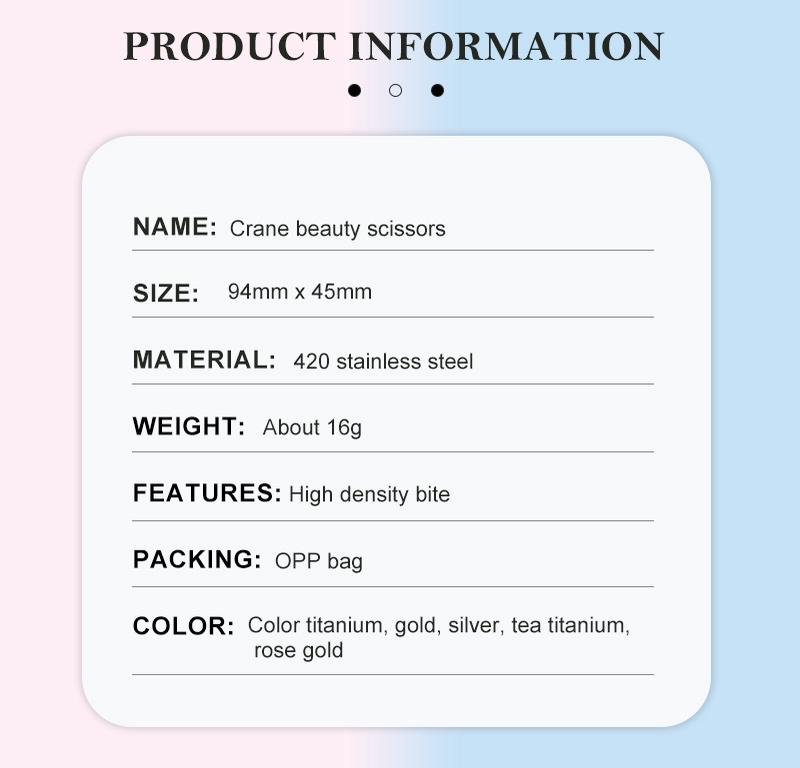 Product Introduction of Scissors Nail Art Manicure Tool Crane Shape Coloful Curved Head Eyebrow Chinese Style KOUDAN 11