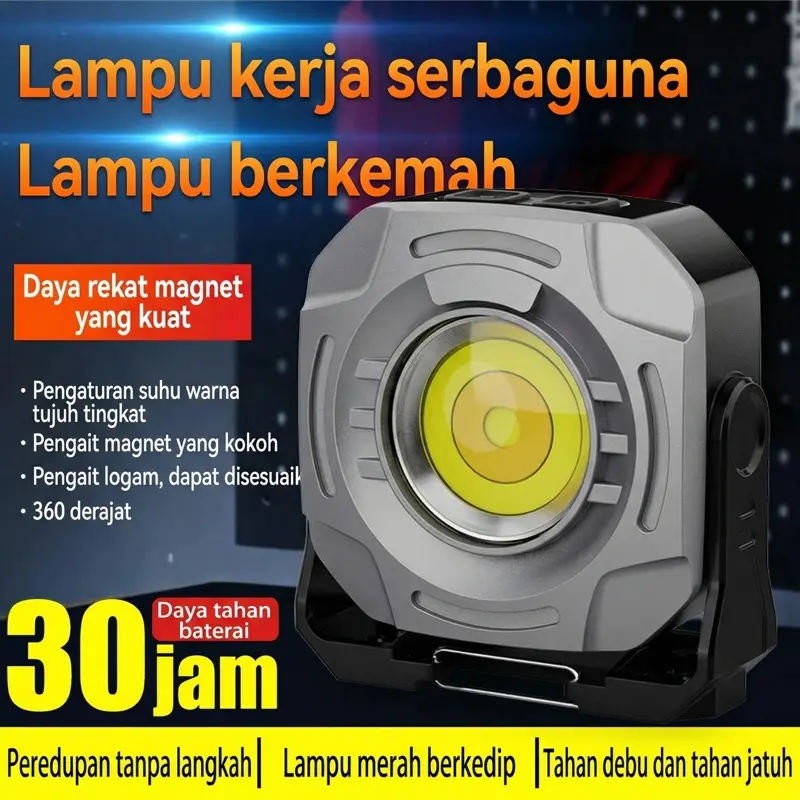 Lampu berkemah luar ruangan mini portabelmultifungsi COB Lampu Kerja Kuat Magnet RepairLampu Listrik Tangan Type-C Isi daya pendukungrotasi darurat ponsel kecil