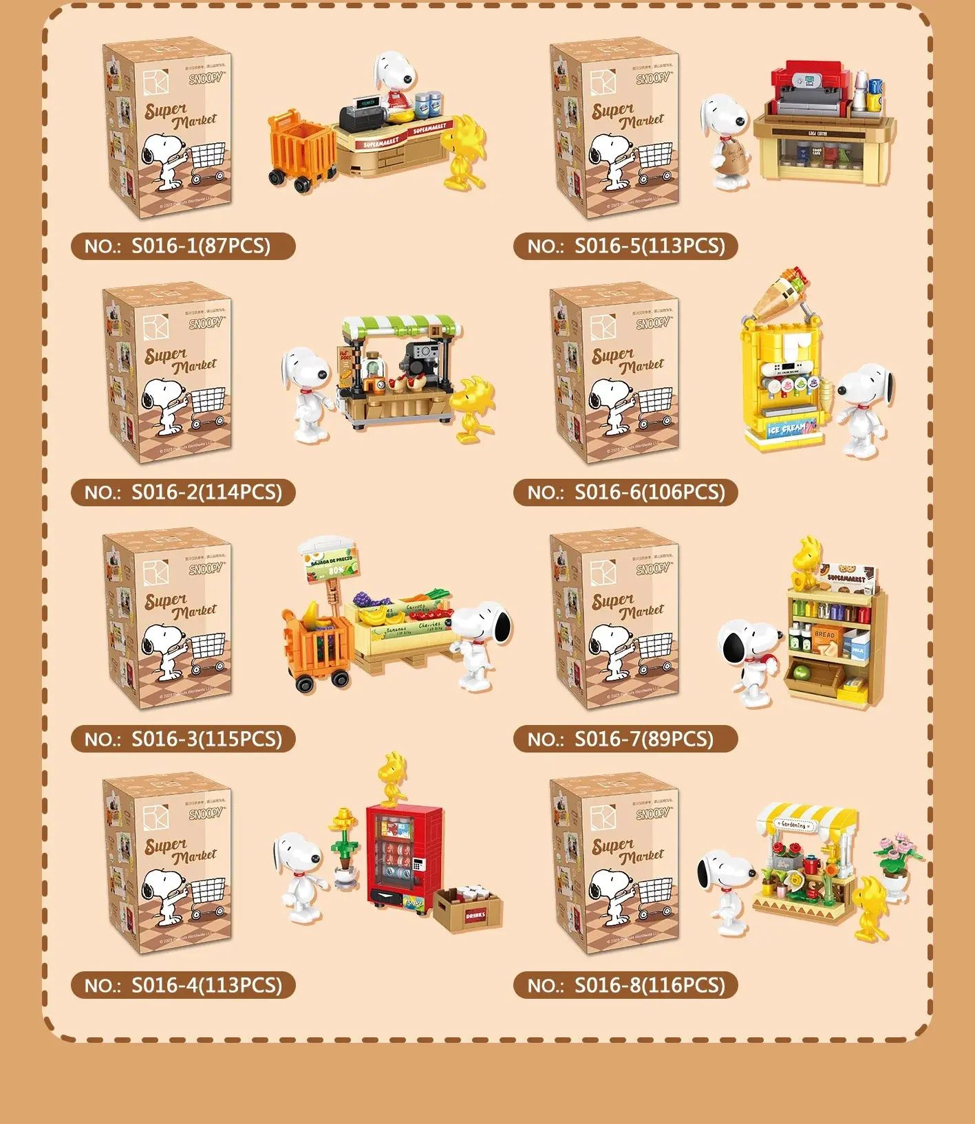 (SATUAN & GROSIR) MAINAN ANAK  BONGKAR PASANG/ BRICK/BLOCK FIGURE BLIND BOX SNOOPY SUPER MARKET S016