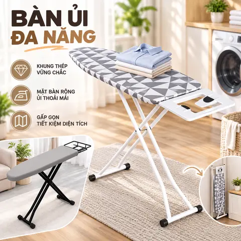Bàn Ủi Quần Áo Gấp Gọn 90x30cm – Điều Chỉnh Độ Cao 73–83cm, Tiết Kiệm Không Gian