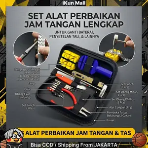 Set Alat Perbaikan Jam Tangan 16 in 1 Lengkap Tas - Tool Kit Reparasi Jam Pembuka Tutup Belakang Pemotong Rantai Ganti Baterai DIY Watch Repair Tools Set
