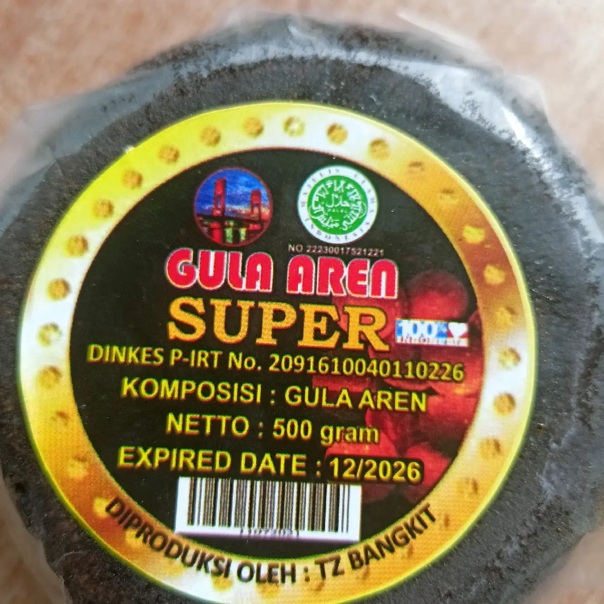 gula batok super aren hitam bersih, netto 500gram
