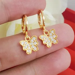 Anting jepit titanium gold motif kupu kupu perhiasan wanita anti karat Elegan Permata