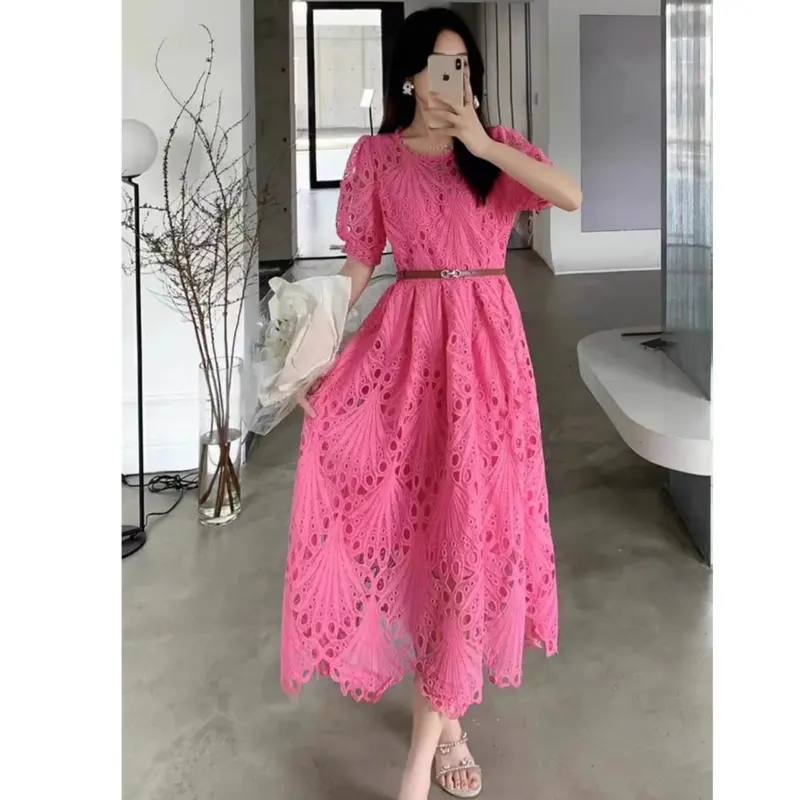 [ Marsha Ambroidered Lace Dress ] Fit Size M-L Fashion Gaun Wanita Dres Katun Bordir Katbol Formal Outfit Party Pesta Elegan Anggun Feminim Hitam Kuning Hijau Putih Kondangan Simple Natal Mewah 5