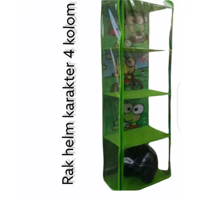 RAK HELM  GANTING 4 KOLOM KARAKTER FULL TRIPLEK DENGAN RITSLETING KANAN KIRI Dinding Penyimpanan Plastik 4
