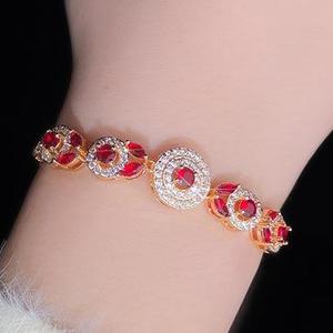 Gelang Tangan Zirkon Merah, Untuk Wanita, Gaya Ins Mewah Mampu Milik, Barang Kemas Geometrik, Zirkon Penuh, Reka Bentuk Baharu Perak Permata Bangles Bracelets
