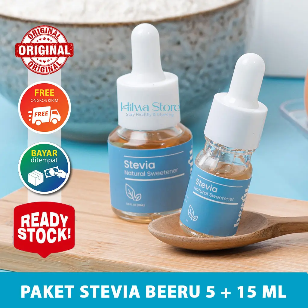 BEERU PAKET 5 + 15 ML STEVIA NATURAL SWEETENER -  PEMANIS ALAMI  / PENGGANTI GULA