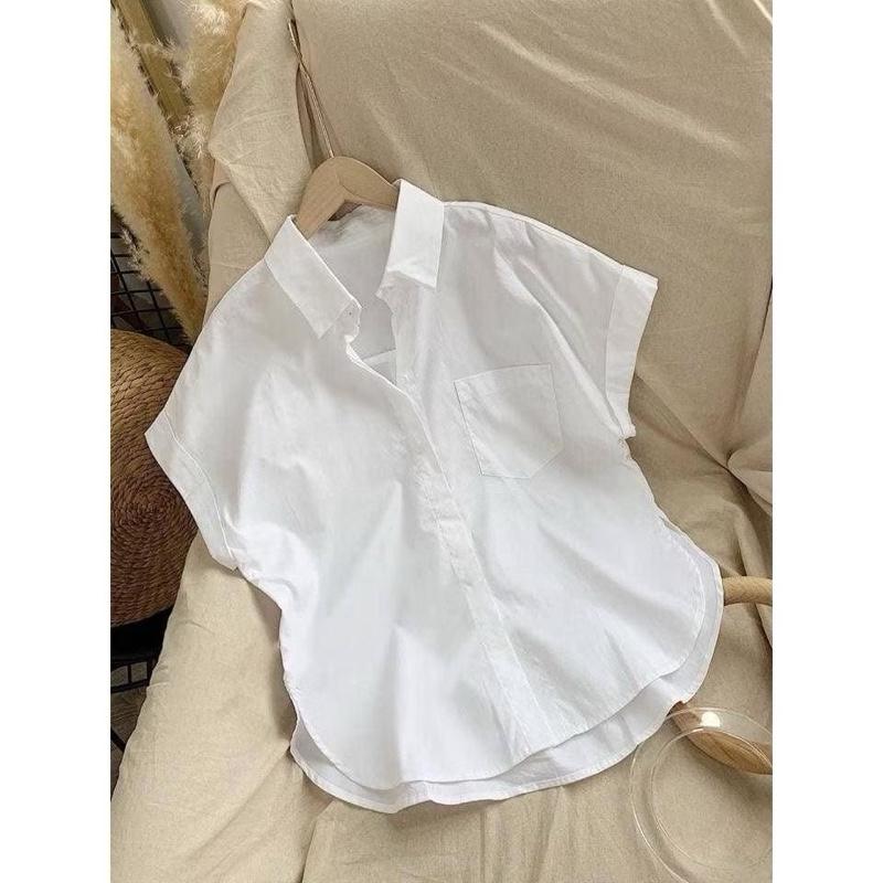 Áo sơ mi nữ 2 màu ĐEN VÀ TRẮNG cộc tay cánh dơi xinh xắn 1 túi BIGSIZE vạt bầu Women Topp