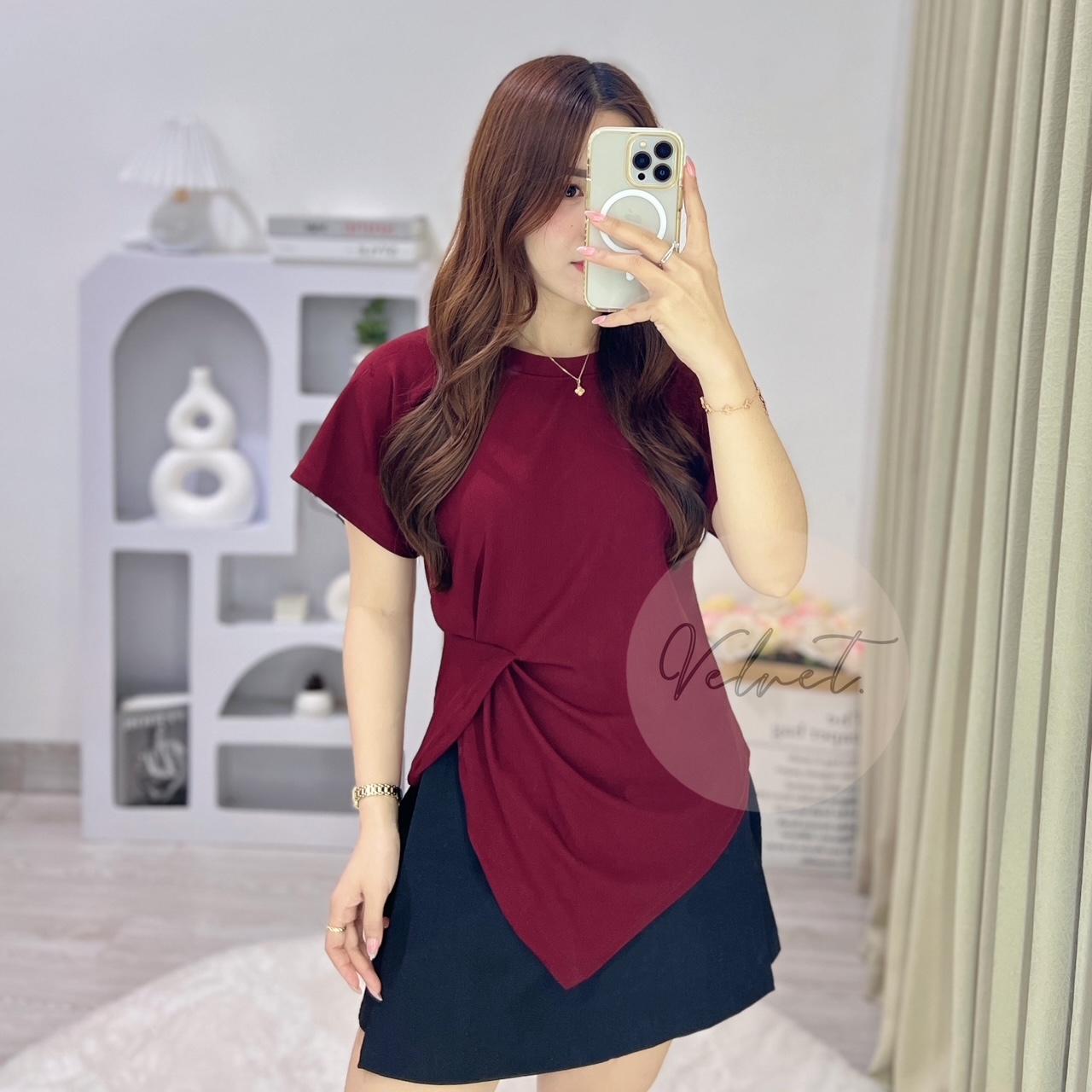 Blouse Wanita Elegant Twist Pinggang | Atasan Oversize Knit Asimetris 088