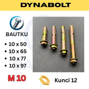DYNABOLT 10x50, 10x65, 10x77, 10x97 Dinabol Baut beton Kuning Mur Kunci 12