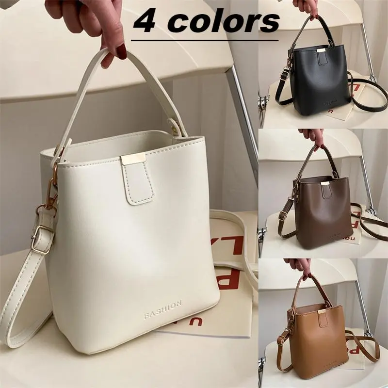 Fashion Women PU Solid Color Messenger Single Shoulder Portable Bucket Bag Handbags  Casual Tote Bag Lady Messenger Shoulder Bag
