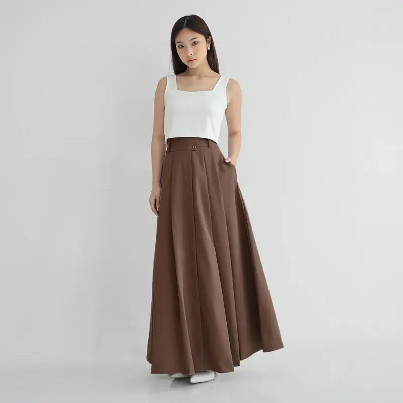 Louvee - Flowy Skirt Rok Wanita Rempel A Line Maxi kekinian style Wanita Panjang Tebal Waist Premium Casual 7