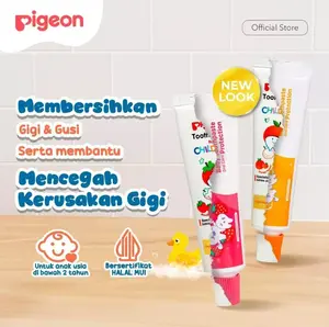 Pigeon Baby Toothpaste Oral Care Protection Orange & Strawberry 45GR Halal MUI Bebas Fluoride untuk Bayi 0-2 Tahun Membersihkan Gigi & Gusi Mencegah Karies