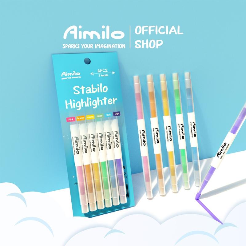 Bút Dạ Quang Hai Đầu 6 Màu Pastel Highlighter Combo 6 Bút Nhớ Dễ Thương 15cm Chất Lượng Cao Cấp Không Lem Mực