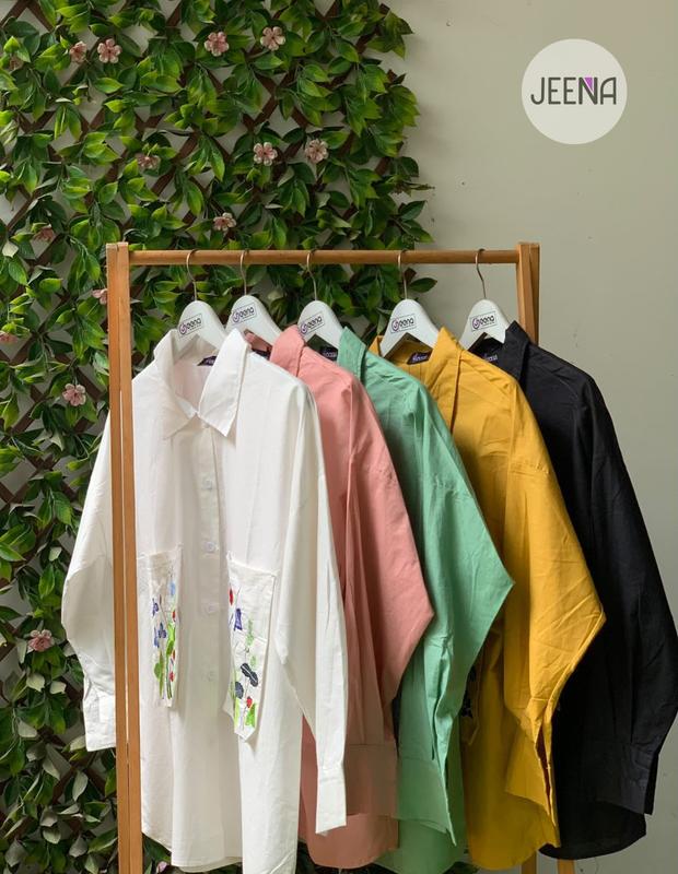 Jeena - Alya Shirt Baju Nyaman Mustard | Pink & Mint Tersedia Atasan Basic Casual Oversize Linen Muslim Panjang Simple 1