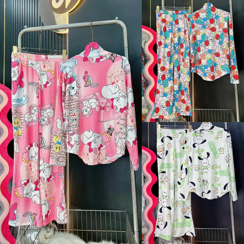 Set đồ bộ ủ kem cổ lọ quần ống loe có túi kèm áo dài tay xỏ ngón in hình labubu chất gân tăm lạnh dày, đồ mặc nhà, đồ bộ nữ freesize 40ky - 65ky