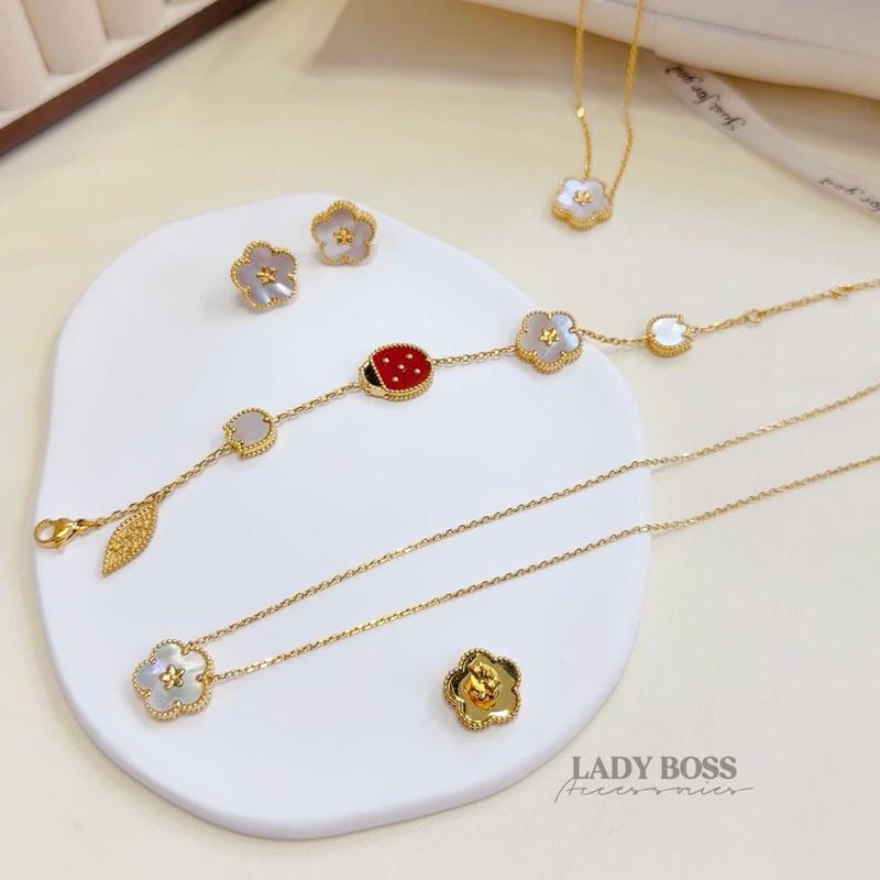  Trang Sức Bọ Rùa 2 Mặt Cao Cấp Phối Hoa Vỏ Sò Cho Nữ Chất Liệu Titan Không Han Gỉ Dây Chuyền Bọ Lắc Tay Bọ Bông Tai Bọ Lady Boss Acessories 