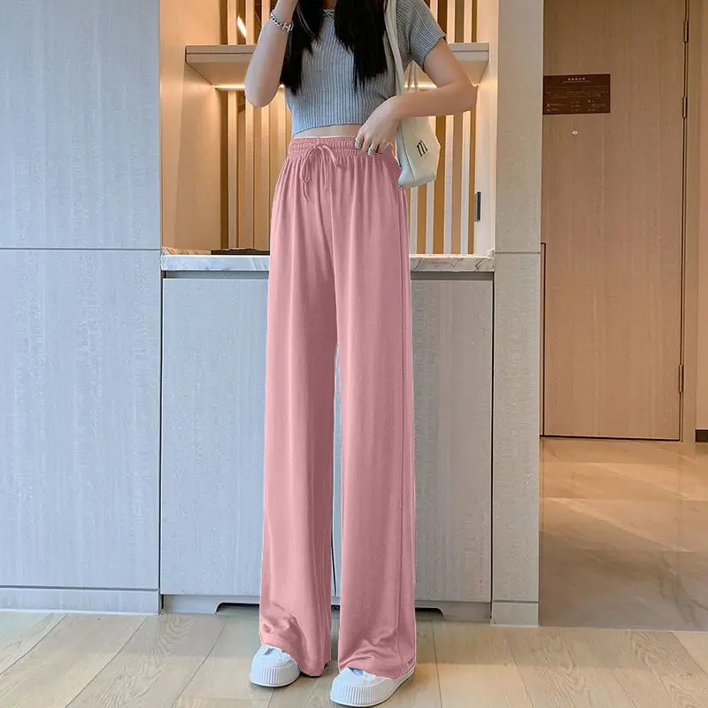 Quần Ống Rộng Cắt Mỏng Bằng Lụa Lạnh Chính Hãng MANAMO, Dành Cho Nữ, Nhẹ Và Cao Cấp, Drapey Và Dáng Rộng Vừa Vặn, Ống Thẳng, Quần Thường Ngày Cảm Giác Sàn, Thích Hợp Cho Mùa Hè. Women Voi Pants Voan Màu Hồng