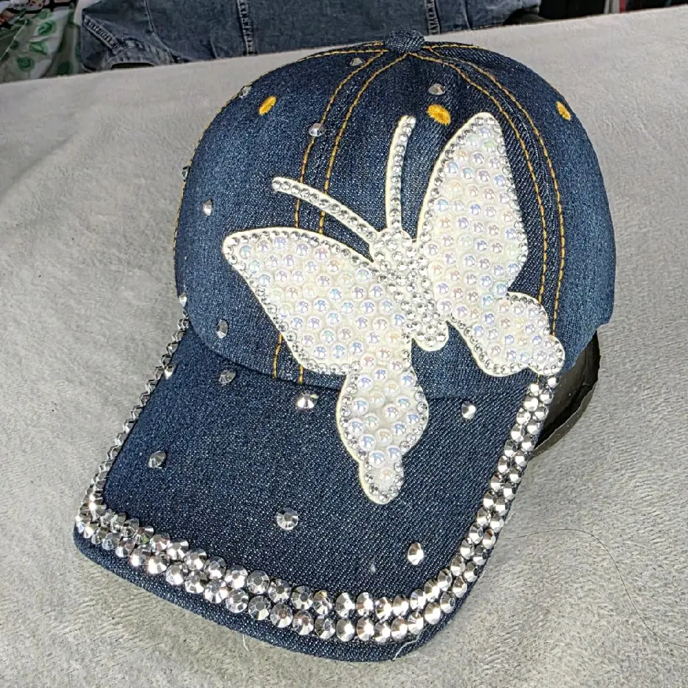 Topi Fashion jeans denim manik kilap korea shiny hat
