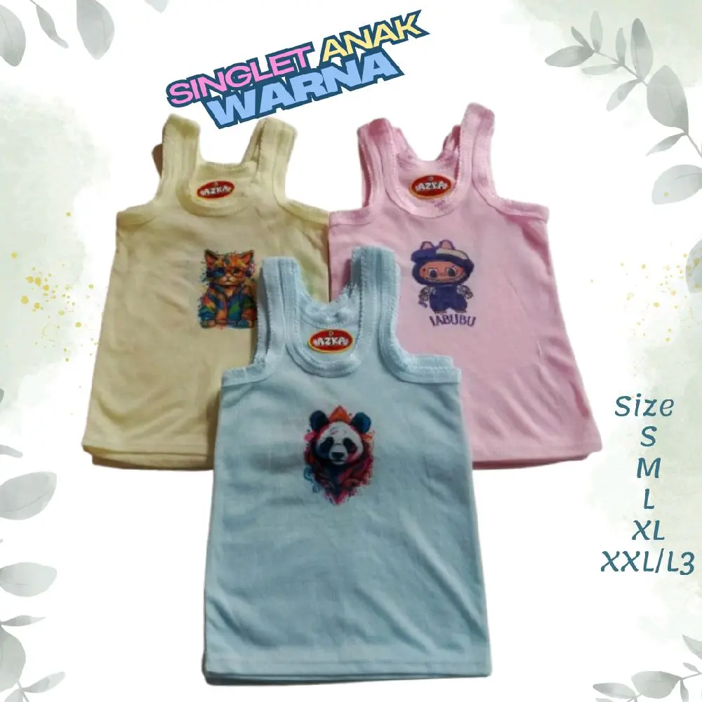 Singlet Kaos Dalam Anak/Bayi Isi 6/12 PCS Harian Warna Sablon Size S,M, L, XL, XXL/3L Fashion Laki-Laki Perempuan