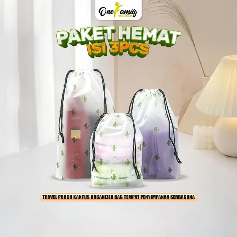 [COD] OFM Paket Hemat 3PCS C33 Travel Pouch Kaktus Organizer Bag Tempat Penyimpanan Serbaguna 0