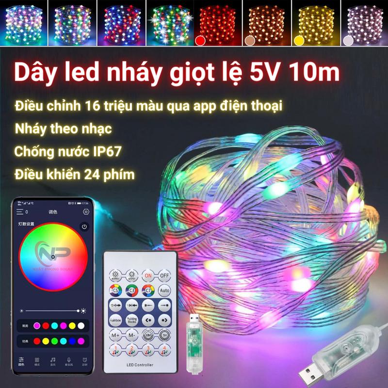   TECHZONE x VINHBANHBO  Đèn dây led RGB 10M trang trí decor phòng decor bàn gaming có chế độ nháy theo nhạc điều chỉnh bằng remote và app 