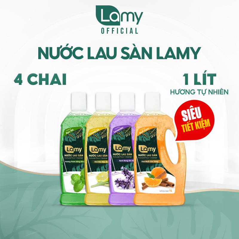 Combo 2 chai Nước lau sàn LAMY Bạc hà 1L và Chanh sả 1L + 2 chai Nước lau sàn LAMY Lavender 1L và Quế cam 1L - Làm sach mọi bề mặt, Kháng khuẩn xua đuổi côn trùng