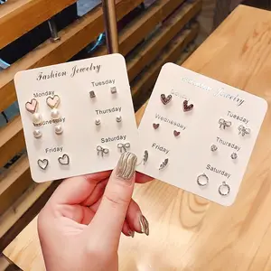 Anting Tusuk Tindik Set 6in1 Earrings Anting Fashion Korea Stainless Steel Aksesoris Wanita