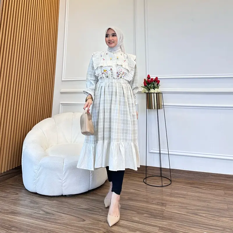 Midi Yuki Vintage Bordirr Gamis Muslim Katun 7