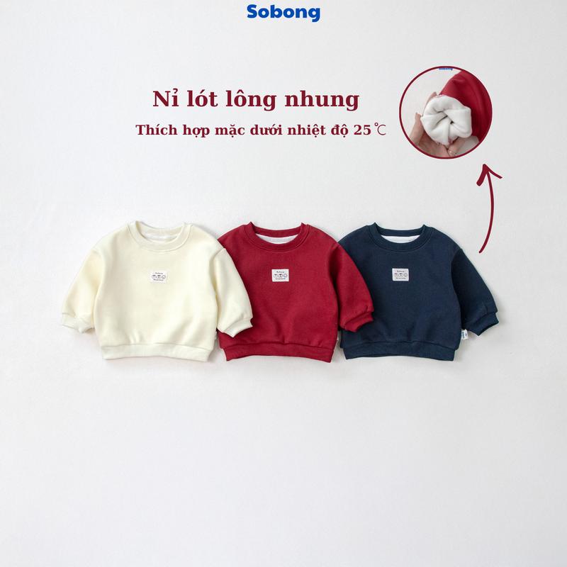  Sobong  A332- Áo sweater Tết nỉ lót lông nhung may tag trang trí đáng yêu cho bé vải nỉ lông nhung mềm mại ấm áp size 8-17kg 