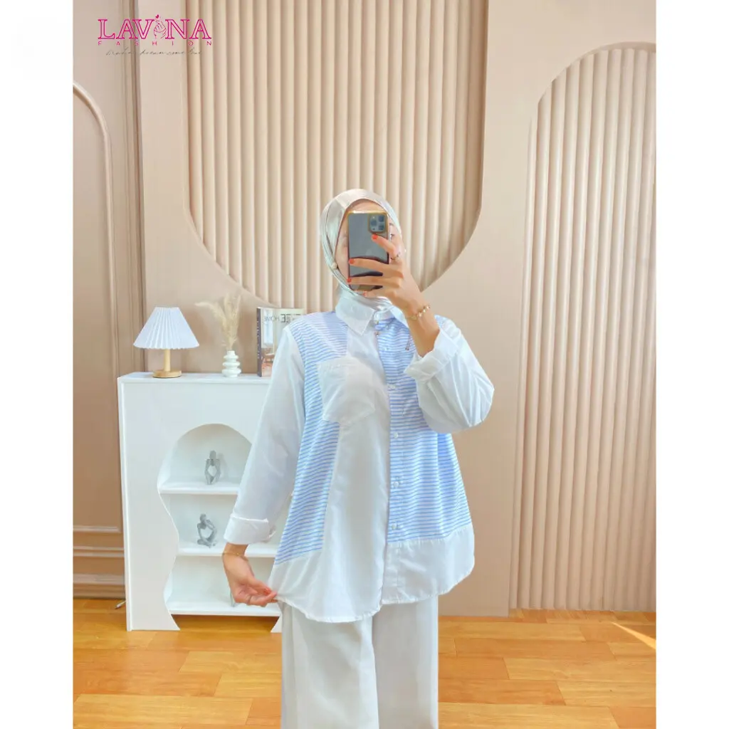 Lavina VAP113 | Faiza Blouse Atasan Kemeja Salur Wanita Shirt Katun Stripe
