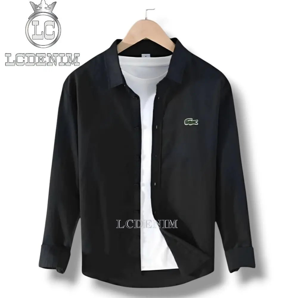 LCDENIM Kemeja Dewasa LCT Logo Bordir Lengan Panjang Pria Polos Pola slimfit Kemeja Distro Cowok Trend Nyaman Casual Kerah Lembut