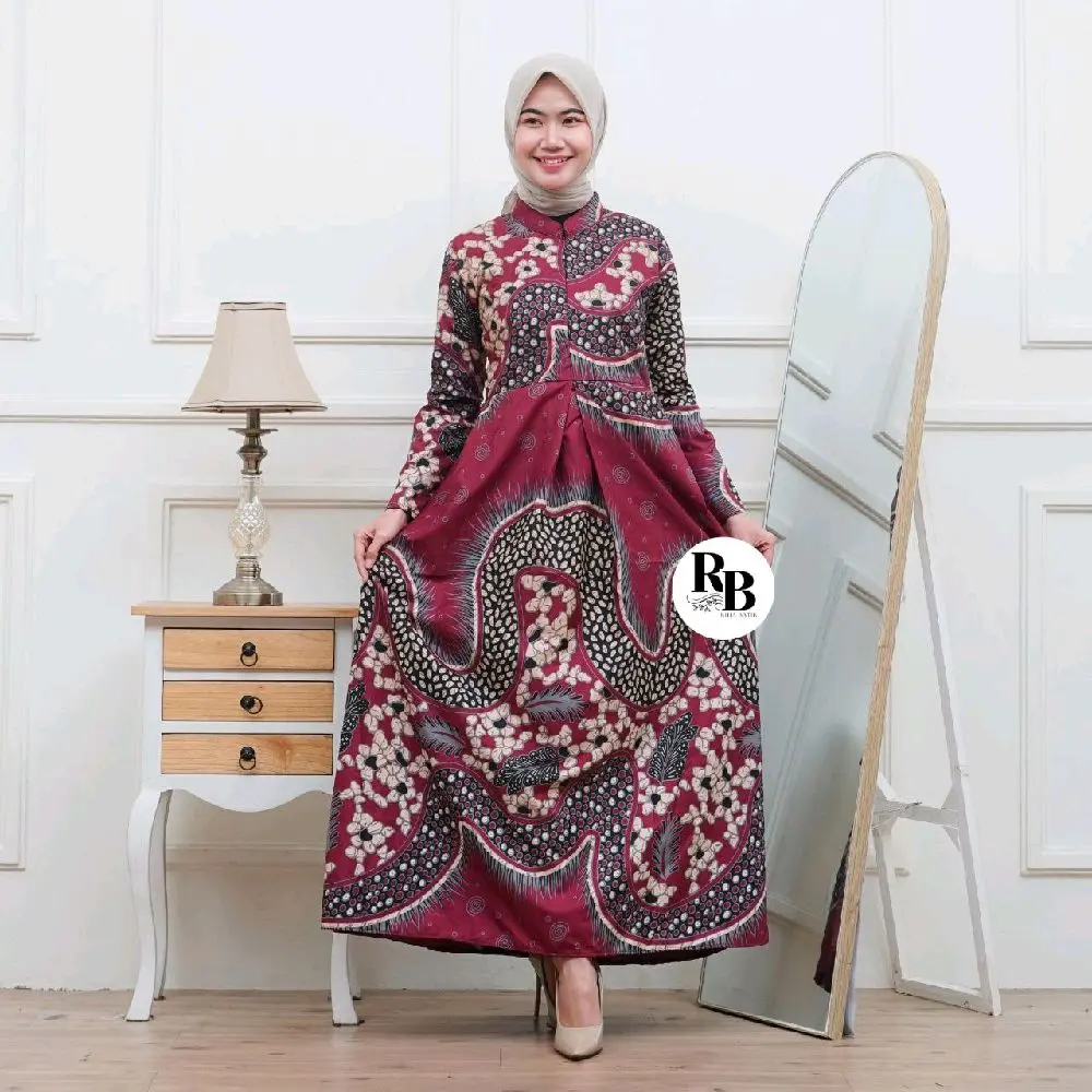 Gamis Satuan Baju Batik Katun Poli Fashion Wanita Kondangan Modern Simple Farroha Batik Muslim Nyaman Seragam Panjang