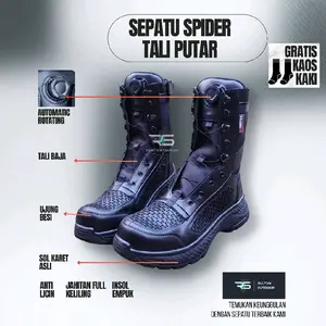 Sepatu Tali Putar Automatic Rotating Tali Baja Ujung Besi TNI Polri Security Sol Karet Asli Anti Licin Jahitan Full Keliling Insol Empuk Safety